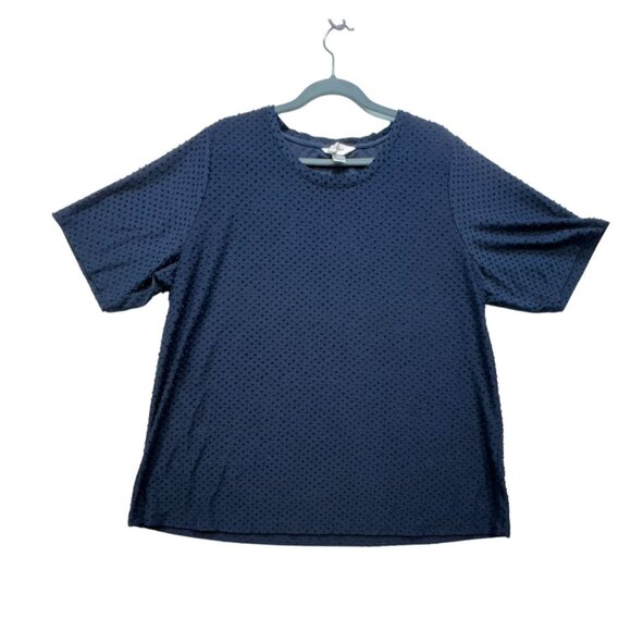 Cj Banks Womens Pullover Short Sleeve T-Shirt Size 2X Navy Blue Swiss Dots Retro - Picture 1 of 10